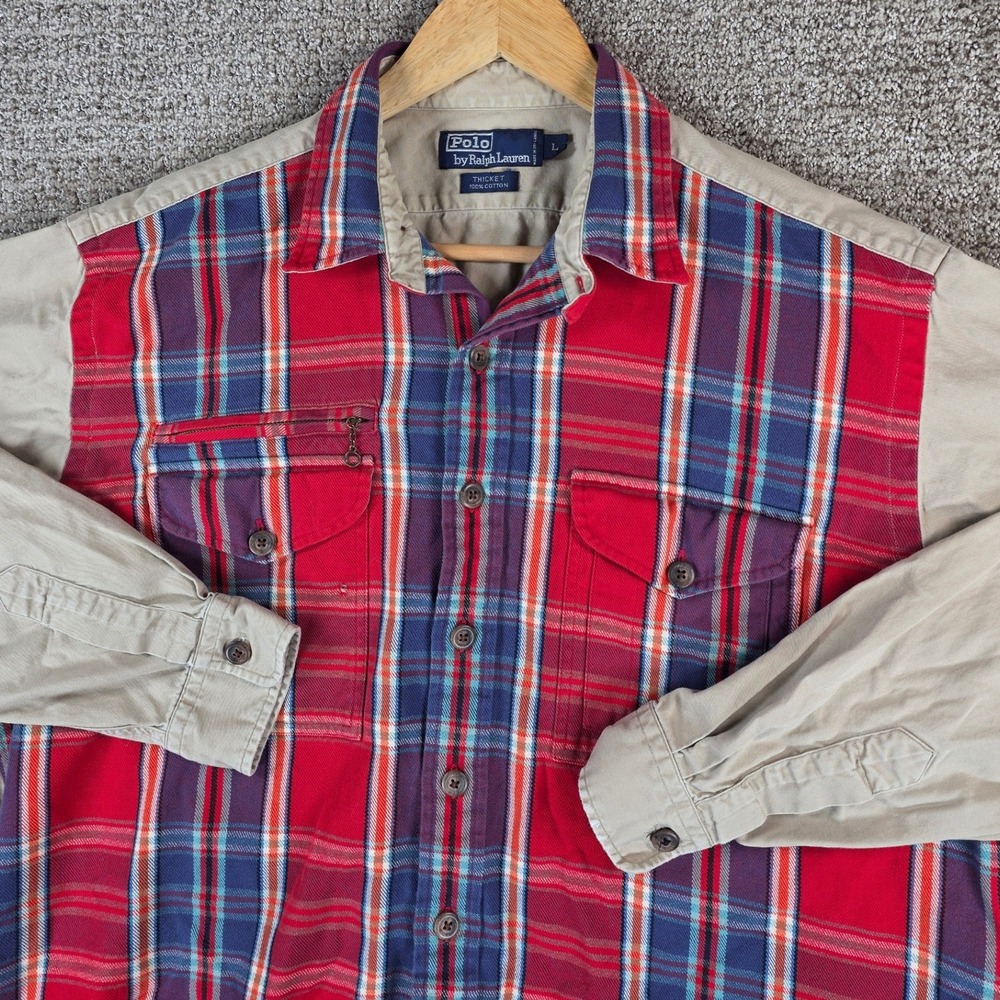 Vintage Polo Ralph Lauren Thicket Plaid Button Up Shirt Mens Flannel Colorblock‎